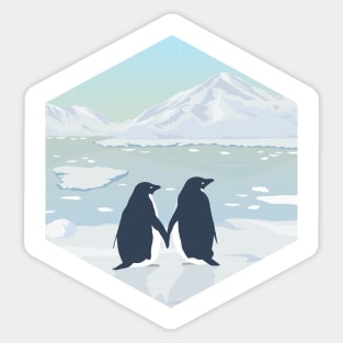 couple penguin in snowy mountain Sticker